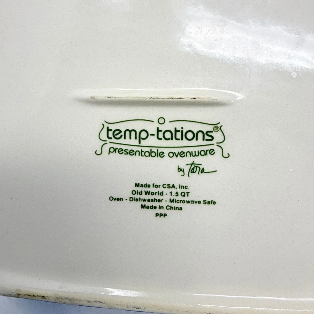 Temp-tations Old World 1.5 QT Square Baker Blue Floral Ceramic Ovenware by Tara